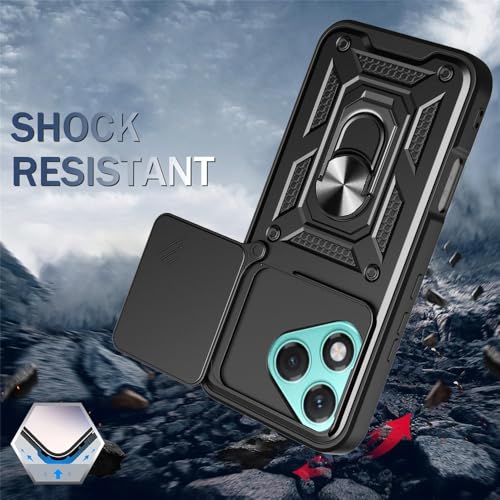 Image of Heavy Duty Back Case Cover for Honor 400 Lite 5G, Shockproof Honor 400 Lite Back Cover, Ring Case with Kickstand and Camera Protection Shutter - Black