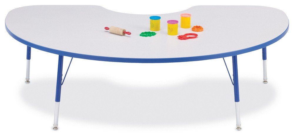 Berries Jonti-Craft 6423JCA003 Kidney Activity Table, 48" X 72", A-Height (24"-31" Adjustable Height), Gray/Blue/Gray