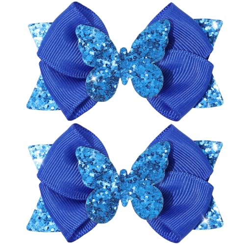 Pinzas para cabello con lazo azul brillante de 3 pulgadas miniatura 1