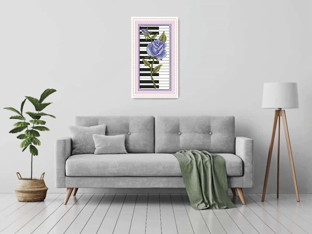 Amiiba Stamped Cross Stitch Kits, Piano Keys Purple Rose DIY 11CT 6.6x10.6 inch (Purple) - Image 2