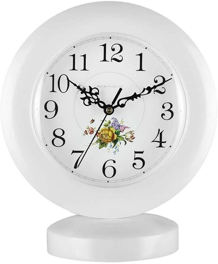 Clock Round Clock in Solid Wood Table Movement Silent, A Power Battery, Suitable of The Bedroom Living Room Kitchen Mantel Clocks,Whitedecoration Mute Clock Digital Clocks