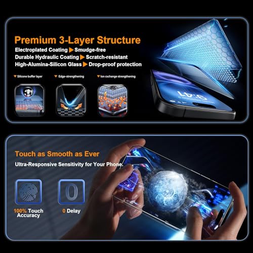 Image of OneFish Screen Protector for Iphone 15 Plus, HD Clarity Film 2Pack | Tempered Glass 9H+ Hardness, with Hassle-Free Installation Frame, Dust-Free Bubble-Free Anti-Fingerprint