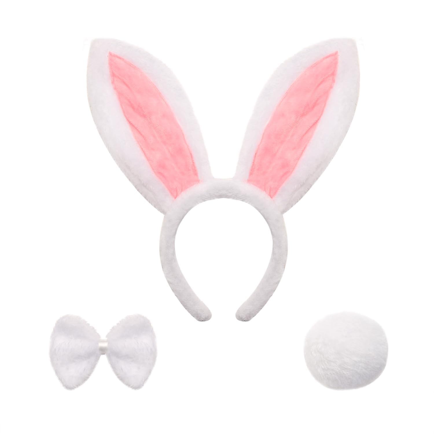CHONGQILAO Hasenohren Haarreif Set, Plüsch Hase Ohren Haarbänder, Hasenschwänze und Hasen Fliege, Osterhasenohren Stirnband Osterhasen Ohren Haarreif Ostern für Ostern Karneval Geburtstag Cosplay