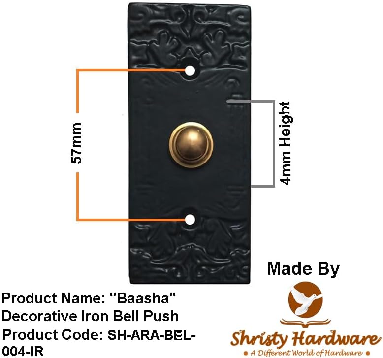 Shristy Hardware Baasha Decorative Iron Bell Push Or Push Button – (Pack of 1 Black Powder Coated Finish)