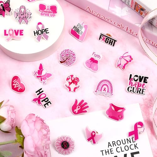 UPINS Breast Cancer Pins, 30 Pcs Acrylic Pink Ribbon Pins Breast Brooch Enamel Badge for Shirt Hat Backpack Decoration Jewelry Gift(30 Styles)3