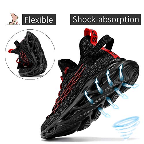 Jmfchi Boys Girls Kids' Sneakers Knitted Mesh Sports Shoes Breathable Lightweight Running Shoes For Kids Fashion Athletic Casual Shoes Black/Red Size 6 #TOP3