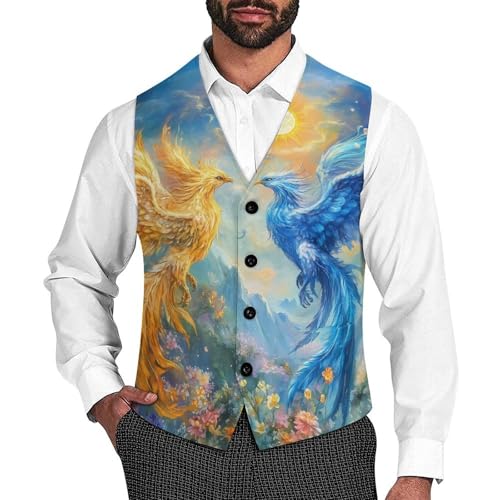 Phoenixes Men's Suit Vests Business Formal Dress Vest V-Neck Waistcoat for Wedding Casual