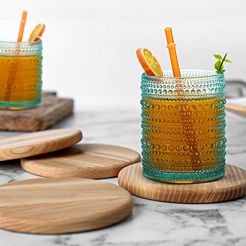 Lallisa 20 Pcs Hobnail Drinking Glasses Set 12 Oz Cocktail Glasses Vintage Glassware Old Fashioned Drinking Beverage Glasses For Juice Beer, Whiskey, Water, Tabletop, Bar, Lake Blue #TOP5