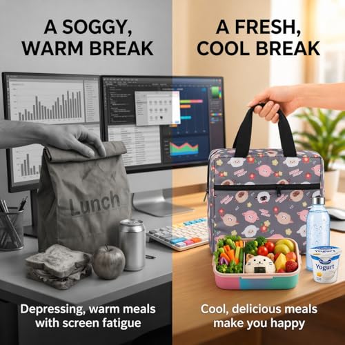 Image of Toy Imagine 5.6L Insulated Lunch Bag for Kids School Cute Cartoon Print Tiffin Bag Snack Tote Bag Compact Portable Leak Proof Tiffin Pouch Hot and Cold Lunch Box Bag for Boys & Girls (Sheep Design Grey)