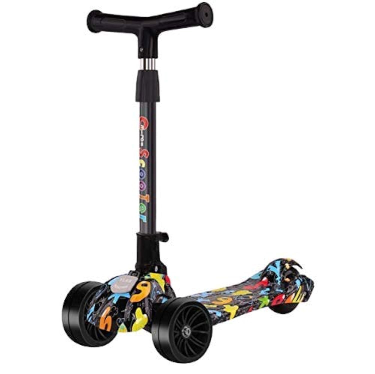 MUMMAMIA Kids Graffiti Printed Foldable,Auto Light-up, 3 Wheel Kick Scooter for Toddlers/Kids (2-7Years) - Black