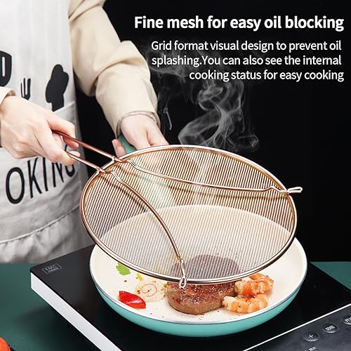 Evanda 25 CM Rose Gold Splatter Screen for Cooking Stainless Steel Fine Mesh for Frying Pan Grease Guard for Pan to Stop Hot Oil Splatter Protect the Skin from Burns - Image 4