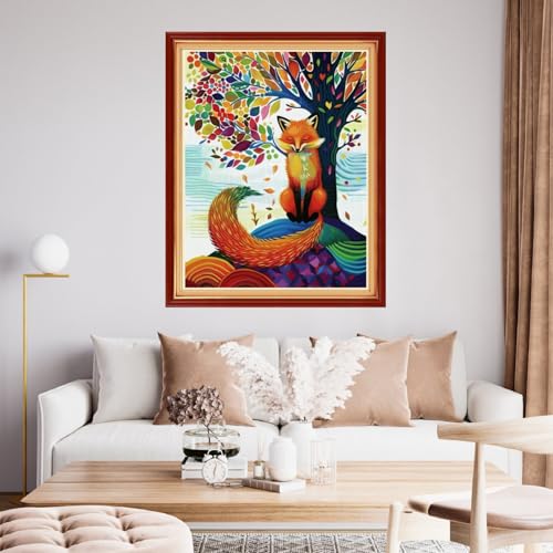 Image of Funchey Stamped Cross Stitch Kits, DIY Cross Stitch Pattern for Adults Beginners Needlepoint Kits Embroidery Kit Arts and Crafts 11CT&Colorful Fox Under the Tree 16x20 inchs