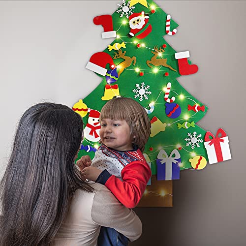 Lamptop 4Ft Felt Christmas Tree For Kids Wall With Lights 45Pcs Detachable Christmas Tree Ornaments Wall Decor Door Hanging Christmas Tree Set With Storage Bag Xmas Gifts Decorations #TOP4