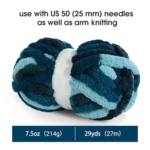 Image of MABOZOO Tie Dye Chunky Yarn for Crocheting & Knitting, 8 Pack - Soft Plush Dark Blue Fluffy Jumbo Chenille Yarn,Giant Thick Fuzzy Bulky(29 yds, 8 oz Each Skein)