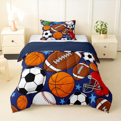 Image of Feelyou Football Comforter Set All Season Basketball Sports Bedding Set with 1 Pillow Cases Baseball Gaming Microfiber Kids Twin Bedclothes Bedroom Decor Duvet Quilt Breathable Soft Lightweight