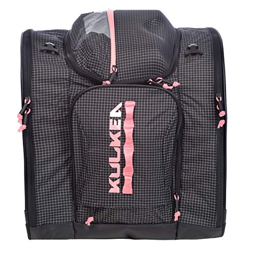 KULKEA Powder Trekker Women’s Ski Boot Backpack - Ski Boot Bag With External Helmet Sling For Maximum Gear & Boot Storage - Durable, Spacious, & Water Resistant Backpack (Black-White/Pink)