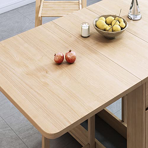 Drop Leaf Table And Chairs For Small Spaces, Expandable Dining Table For 6, Folding Coffee Table, Natural, 1 Table & 4 Chairs #TOP6