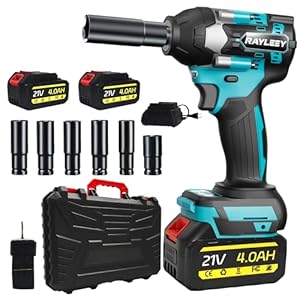 Cordless 1/2 Inch Impact Wrench,1000 N.m(740 Ft-lbs) Brushless High Torque Electric Impact Gun, 3000RPM Power Impact Driver, 2X 4.0AH Li-ion Battery,Charger & 6Pcs Sockets for Car Home DIY Furniture