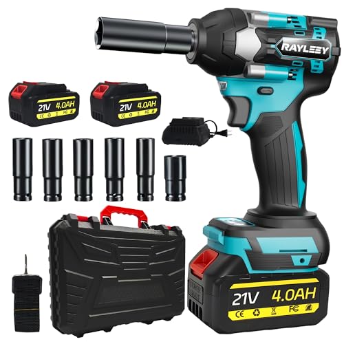 Akku-Schlagschrauber für Makita 18V, 1000 N.m(740 Ft-lbs),1/2 Zoll Bürstenloser Elektro-Schlagschrauber mit 3300 U/min, 2x 4.0Ah Akku & Ladegerät, 6 Steckschlüsselsatz für Autoreifen, Gerüstbau,DIY