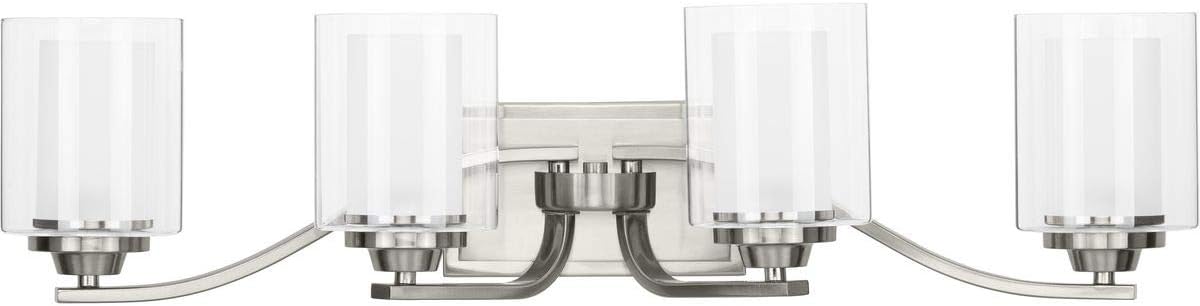 Progress Lighting Kene Collection 4-Light Clear Glass Craftsman Bath Vanity Light Brushed Nickel