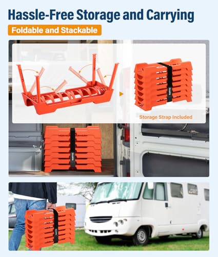 Image of RV Sewer Hose Support, 15FT Heavy-Duty Camper Waste Hose Holder with 7 Foldable Sections, Adjustable & Stable Waste Drainage Support with Strap, Stackable & Weather-Resistant, Orange (Patent Pending)