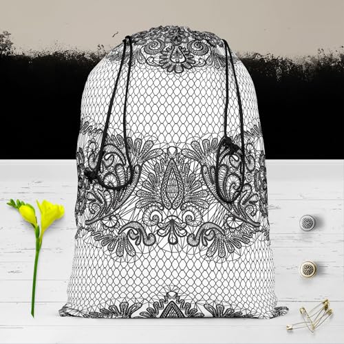 Image of ArtzFolio Black Lace | Reusable Sack Bag | Bag for Gym, Storage, Vegetable & Travel