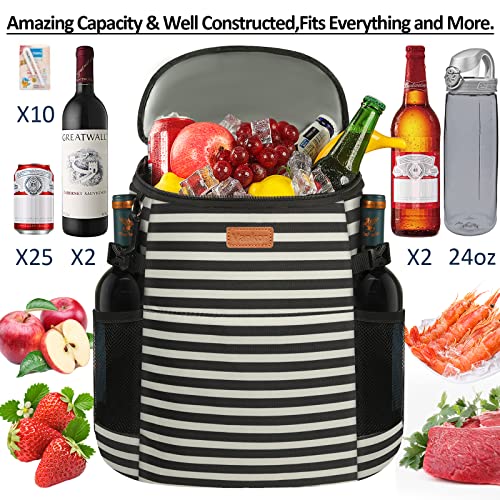 Camping Cooler Backpack 30 Cans, Soft Backpack Coolers Insulated Leak Proof Travel Cooler Bag Waterproof Lunch Picnic Beach Work Trip Thermal Bag Drink Beverage Beer Bag Cooler Stripe #TOP4