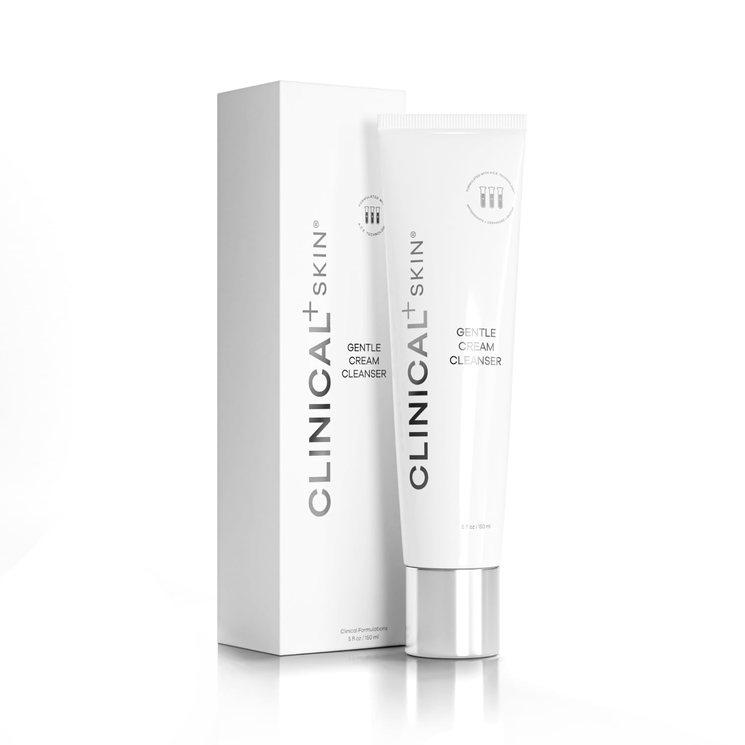 Clinical+ Skin Gentle Cream Cleanser, With Vitamins, Ceramides, and Antioxidents 5 Fl Oz.