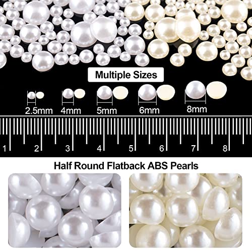 Flat Back Rhinestone+Half Round Pearl Kits Colorful Rhinestones+White&Beige Pearls With Quick Dry Makeup Glue+Picker Pencil+Tweezer For Nail Art And Face Make-Up #TOP2