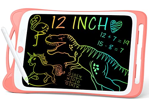 Jasonwell Kids Drawing Pad Doodle Board 12 Colorful Toddler Scribbler Board Erasable LCD Writing Tablet Light Drawing Board Educational Learning Toys Gifts for 3 4 5 6 7 8 Year Old Girls Boys(Pink)