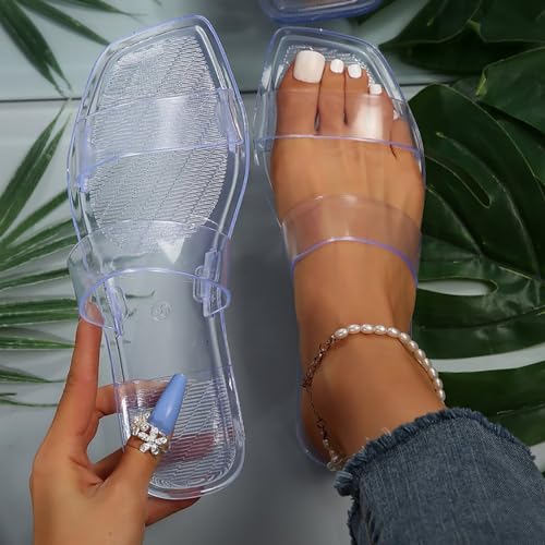xsby Women's Clear Sandals Transparent Flat Sandals Dressy Summer Open Toe Beach Sandals4