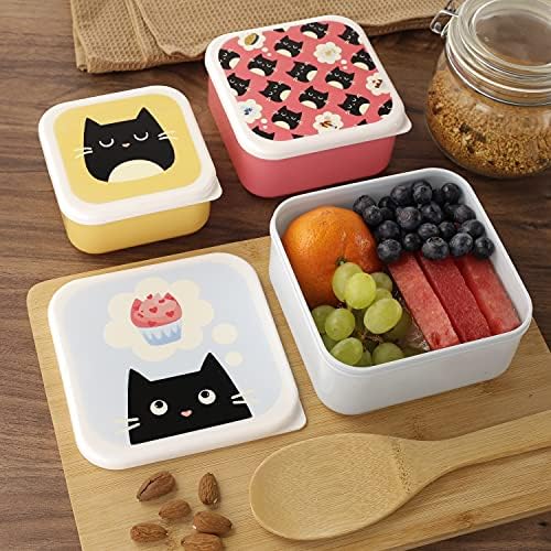 Puckator Feline Fine Cat Red Yellow Blue Reusable Lidded Snack Pot Lunch Box Set of 3, BPA Free PVC, Work School Travel Home, Medium 4.5x10x10cm Large 5.5x11.5x11.5cm XLarge 6x13.5x13.5cm