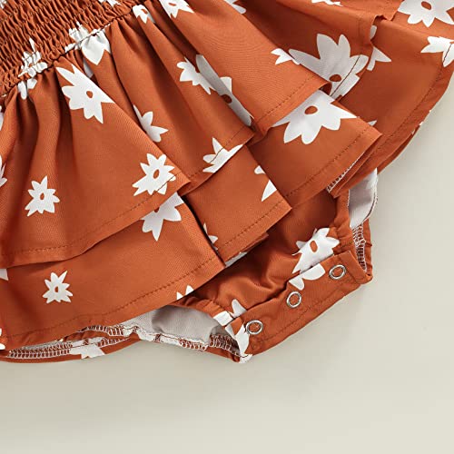 Baby Girl Romper Tie-Up Spaghetti Strap Sleeveless Floral Printed One Piece Romper Dress Headband (Brown, 18-24 Months) #TOP6