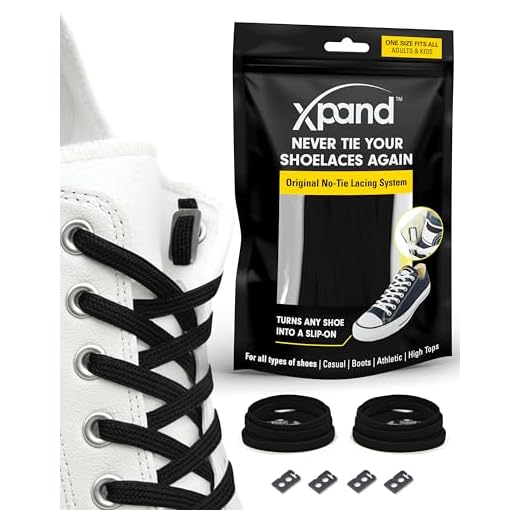 Xpand Slipsade skosnören – platta elastiska snören med justerbar spänning | 30 färger | Slip-on alla skor. Perfekt för maraton- och triatlon-löpare, träningsskor, barn, äldre etc., Svart - Svart - En storlek