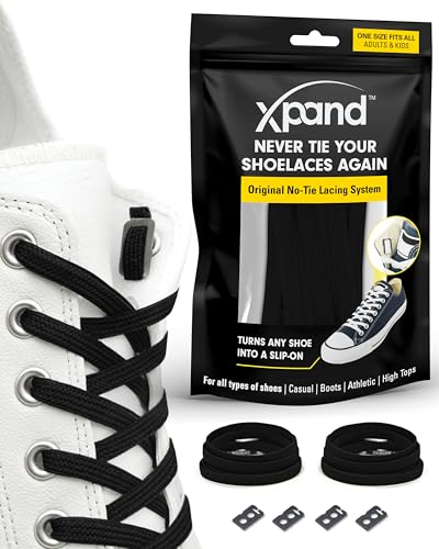 Xpand No Tie Elastic Black Shoe Laces. 1 Size Fits All for Adults & Kids | Stretch Laces for Sneakers, Runners & High Tops Shoes