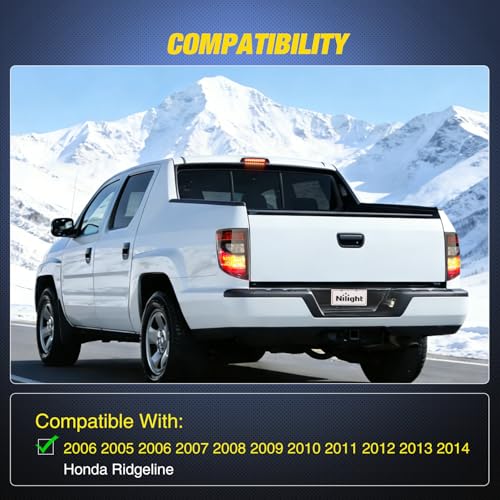Image of Nilight Third Brake Light Tail High Mount 3rd Stop Lights Smoked Lens Compatible with Ridgeline 2006 2005 2006 2007 2008 2009 2010 2011 2012 2013 2014 Truck Rear Center Cab Lamp