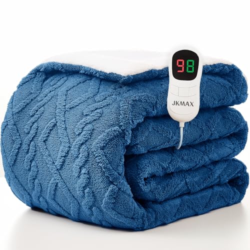 JKMAX Heated Electric Blanket Twin Size-62"x84" Heating Blanket with 10 Heating Levels & 5 Time Settings Over-Heat Protection,Winter Warmer for Adults with ETL Certification(Blue)