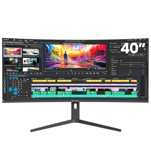 CRUA 40'' 5K Ultrawide Curved Gaming Monitor, 21:9, 5120 x 2160, 120Hz, IPS Computer Monitor with Built-in Speakers, AMD FreeSync, PIP/PBP, 120% sRGB, HDMI 2.0 & DP 1.4, Tilt/Height Adjustable-Black