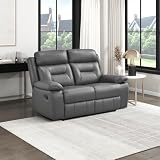 Lexicon Reclining Sofa for Living Room, Double Recliner RV Couch, Manual Wall Hugger Recliner, Home Theater Seating Leather Match Reclining Sofa with Pillow Top Armrests, 62.5''W Loveseat, Dark Grey