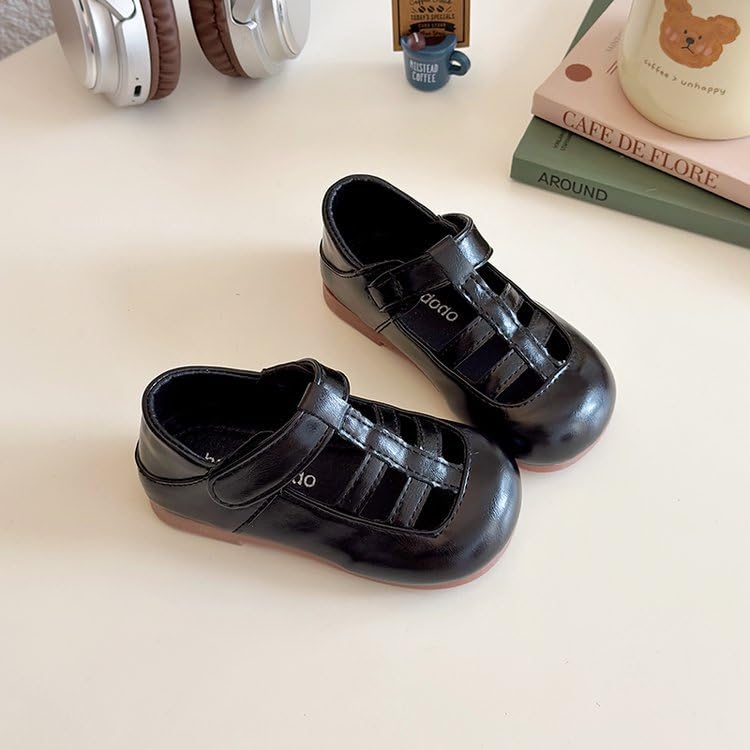 Girls' 2025 Spring Casual Shoes with Breathable Lace-Up Design, Soft Sole Toddler Mary Jane Shoes for Walking & Play, Adjustable Straps (Black/Silver/Beige)4