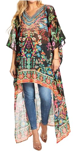 Sakkas Zeke Hi Low V-Neck Caftan Dress Printed Top Cover/Up