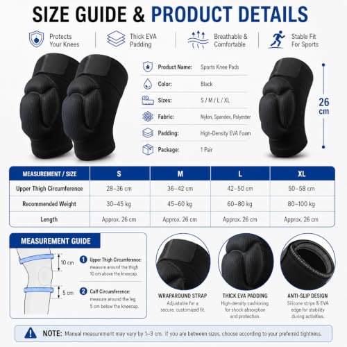 Image of 1Pair Knee Pads with Non-Slip Bandage, Protective Knee Pads, Thick Sponge Anti-slip, Collision Avoidance Knee Sleeve for Volleyball, yoga, basketball, gardening L