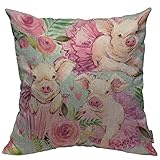Mugod Pig Throw Pillow Cover Cute Pig Ballerina Watercolor Seamless Pattern Decorative Square Pillow