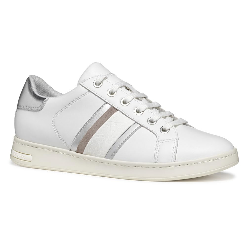 Geox Women's D Jaysen E Sneaker, White/Silver, 7 UK