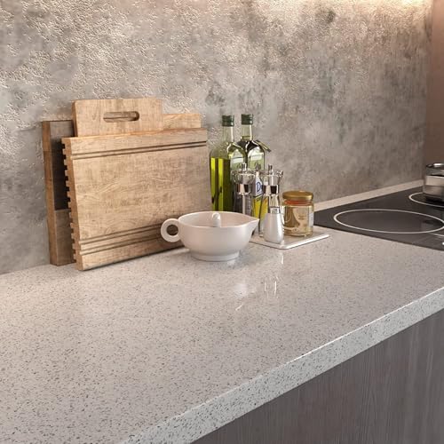 Image of TEKCOOL Granite Self Adhesive Waterproof Contact Film Wallpaper for Countertops Cupboard Door, Almirah, Fridge, Tabletop, Wall, Floor Renovation Projects (60X200 cm, Glossy Grey-4pc) - Solid