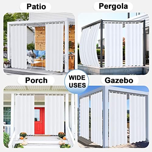 OutdoorLines Waterproof Outdoor Curtains for Patio - Windproof Tab Top Gazebo Curtain Panels - Privacy Sun Blocking Outside Curtain Set for Porch, Pergola and Cabana 54 x 84 inch, White, 2 Panels — view 6