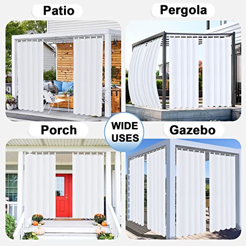 Outdoorlines Waterproof Outdoor Curtains For Patio - Windproof Tab Top Gazebo Curtain Panels - Privacy Sun Blocking Outside Curtain Set For Porch, Pergola And Cabana 54 X 84 Inch, White, 2 Panels #TOP6