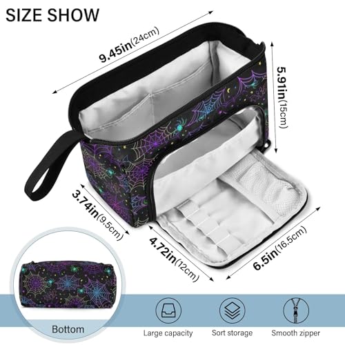 Image of Big Capacity Pencil Pen Case for Adults, Goth Bat Spider Web Pencil Bags Portable Makeup Bag Stationery Storage for College Office