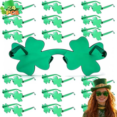 Go Ho 24 Pairs St Patricks Day Accessories Shamrock Sunglasses Shamrock Glasses Clover Eyewear Green Glasses St Pattys Outfit Shirt Women Men Accessories Party Favor Supply Bulk Photo Booth Props