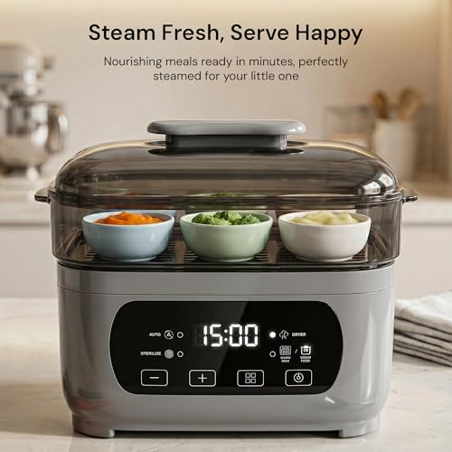 Image of Baybee Puresteam Pro 7-in-1 Baby Bottle Sterilizer and Dryer | Baby Bottle Warmer for Milk with 360 Steam Sterilizing & LED Touch Control | Baby Food Steamer with Large Capacity & Auto Shut-Off Protection